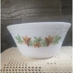 Vintage 7" Federal Nesting White Glass Maple Leaf Pattern Mixing Bowl Heat Proof